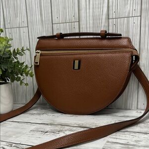 Esquire Brown Leather Crossbody Bag  Half-Moon Saddle Style
